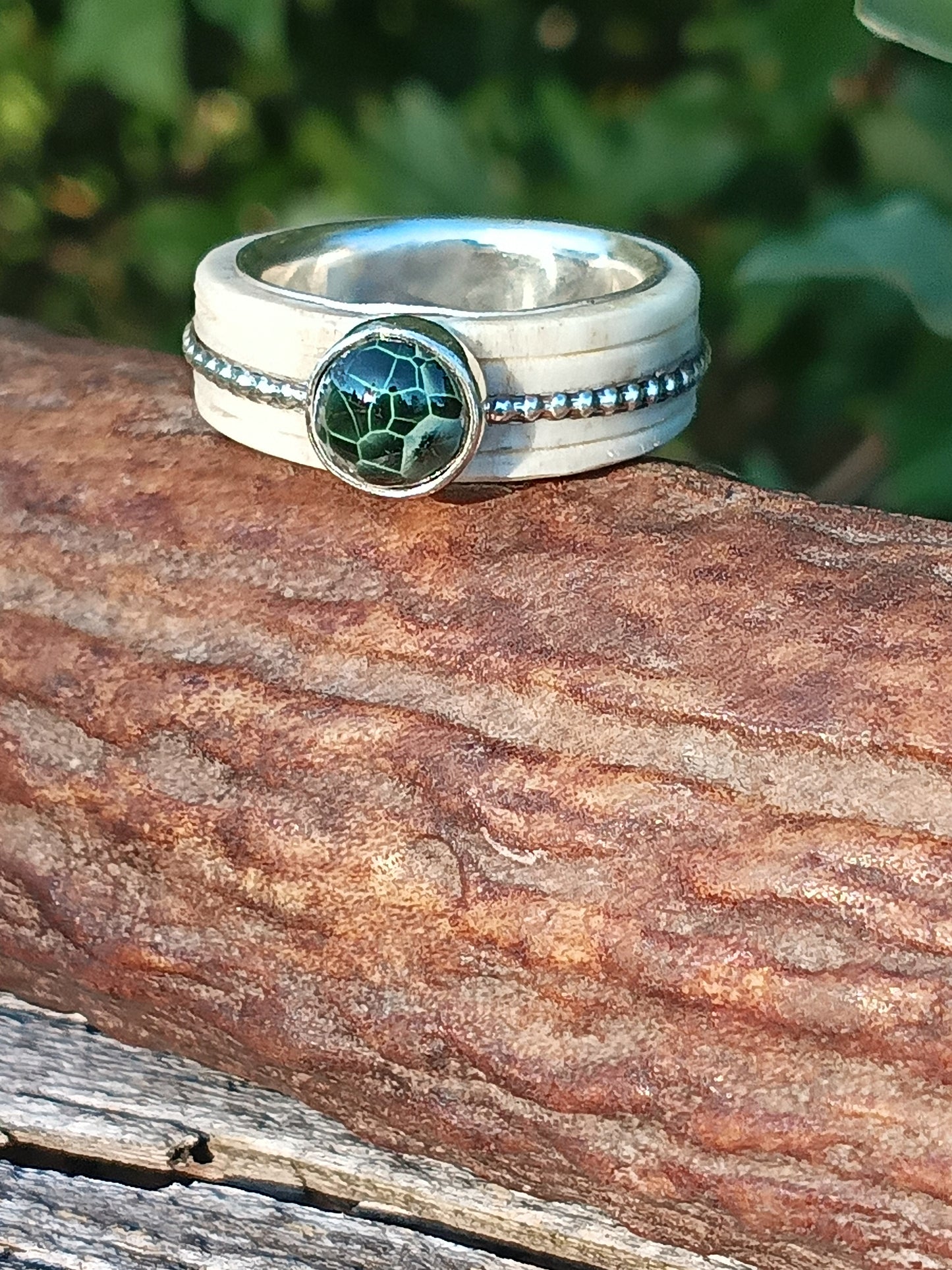 Elk antler greenstone ring