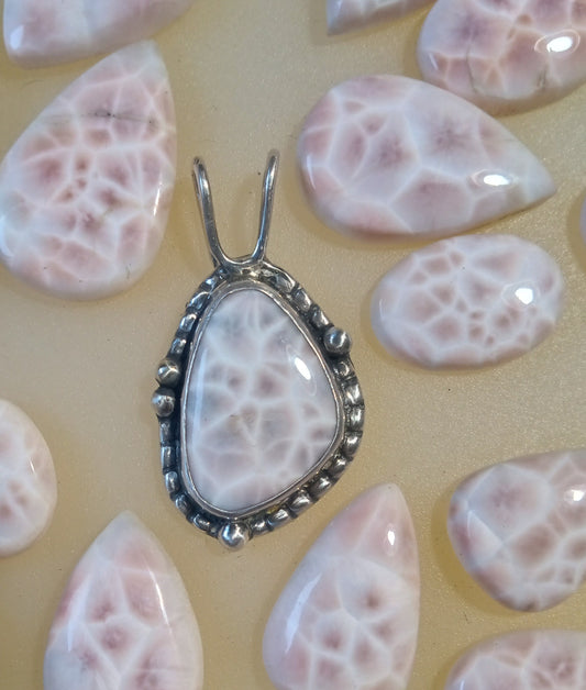 Beautiful pink larimar pendant fine silver