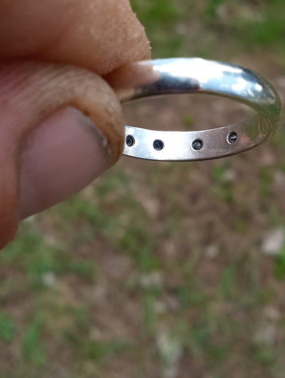 5 sapphire flush set fine silver ring