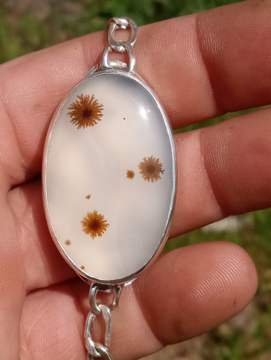 Dentritic agate and fine silver bracelet