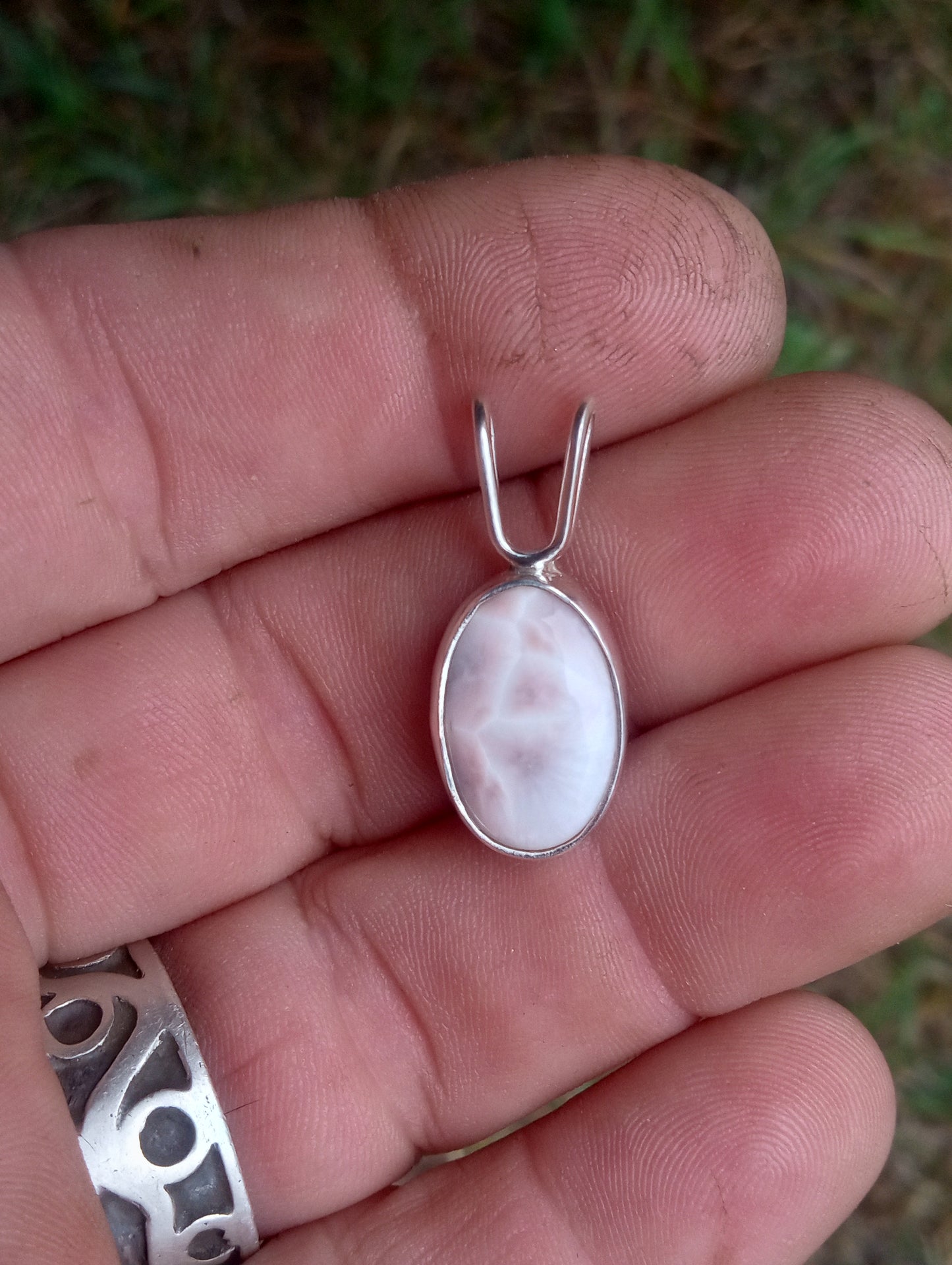 Pink larimar pendant set in pure fine silver