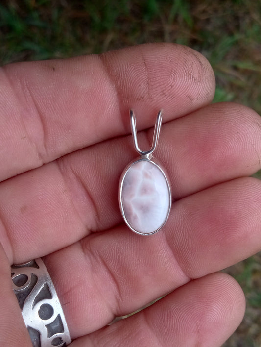 Pink larimar pendant set in pure fine silver