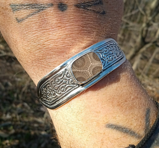 Stunning embossed Petoskey stone fossil cuff