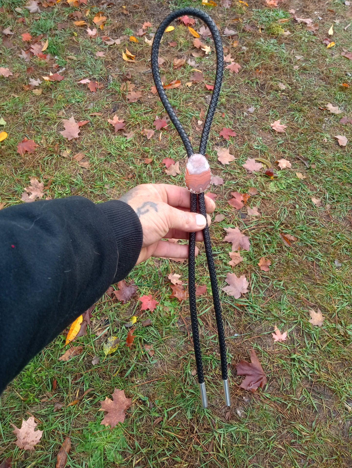 Montana dry head agate Bolo tie in fine silver