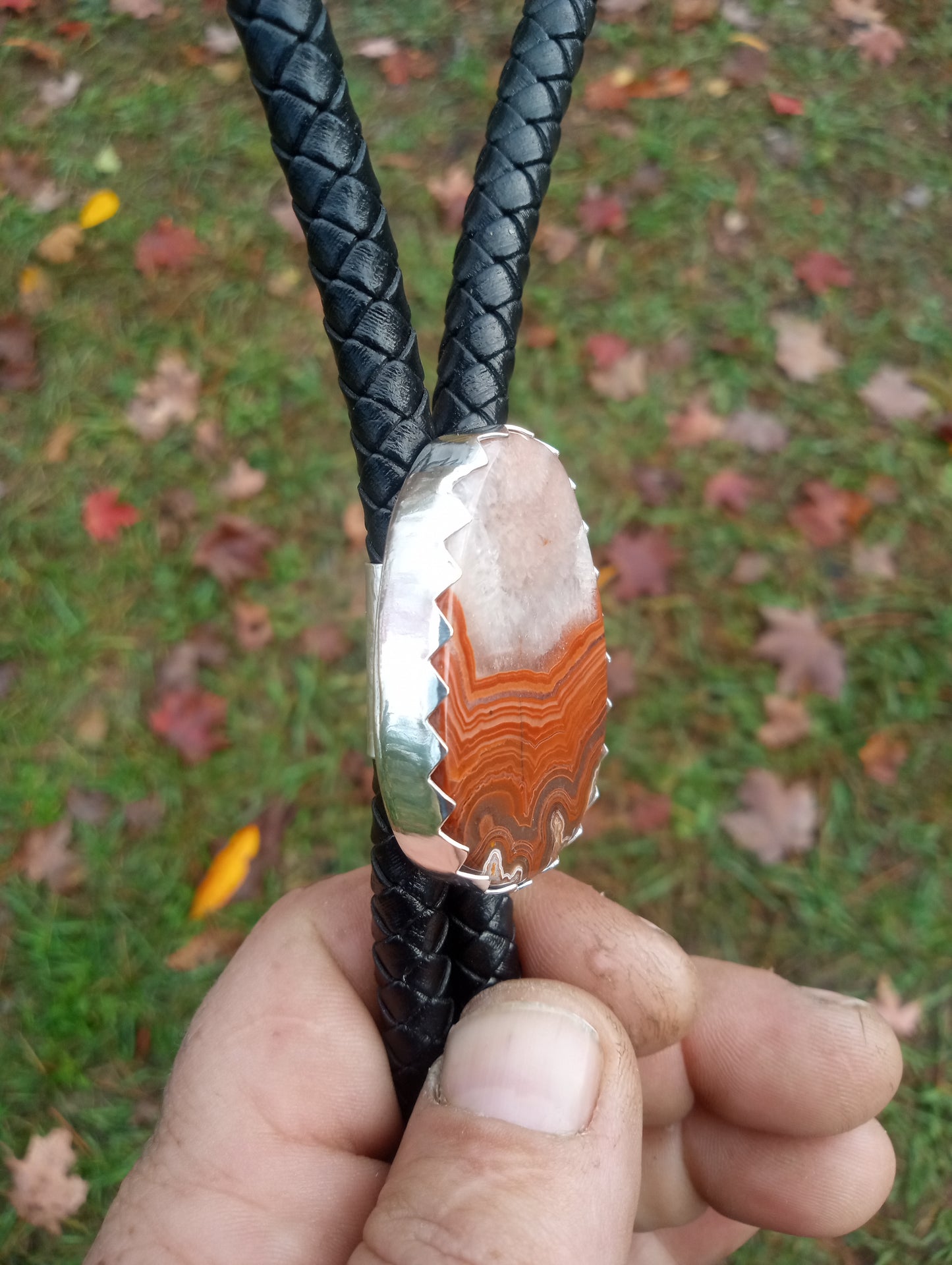 Montana dry head agate Bolo tie in fine silver