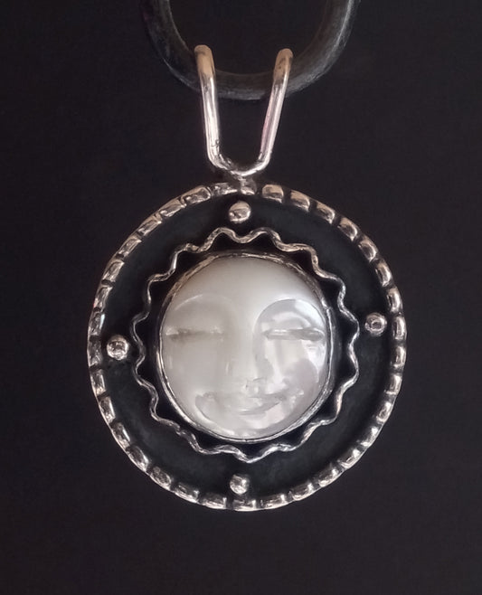 Handcrafted Moon face fine silver pendant