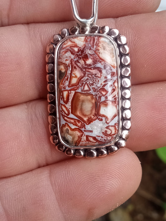 Outstanding leopard skin Jasper pendant and fine silver