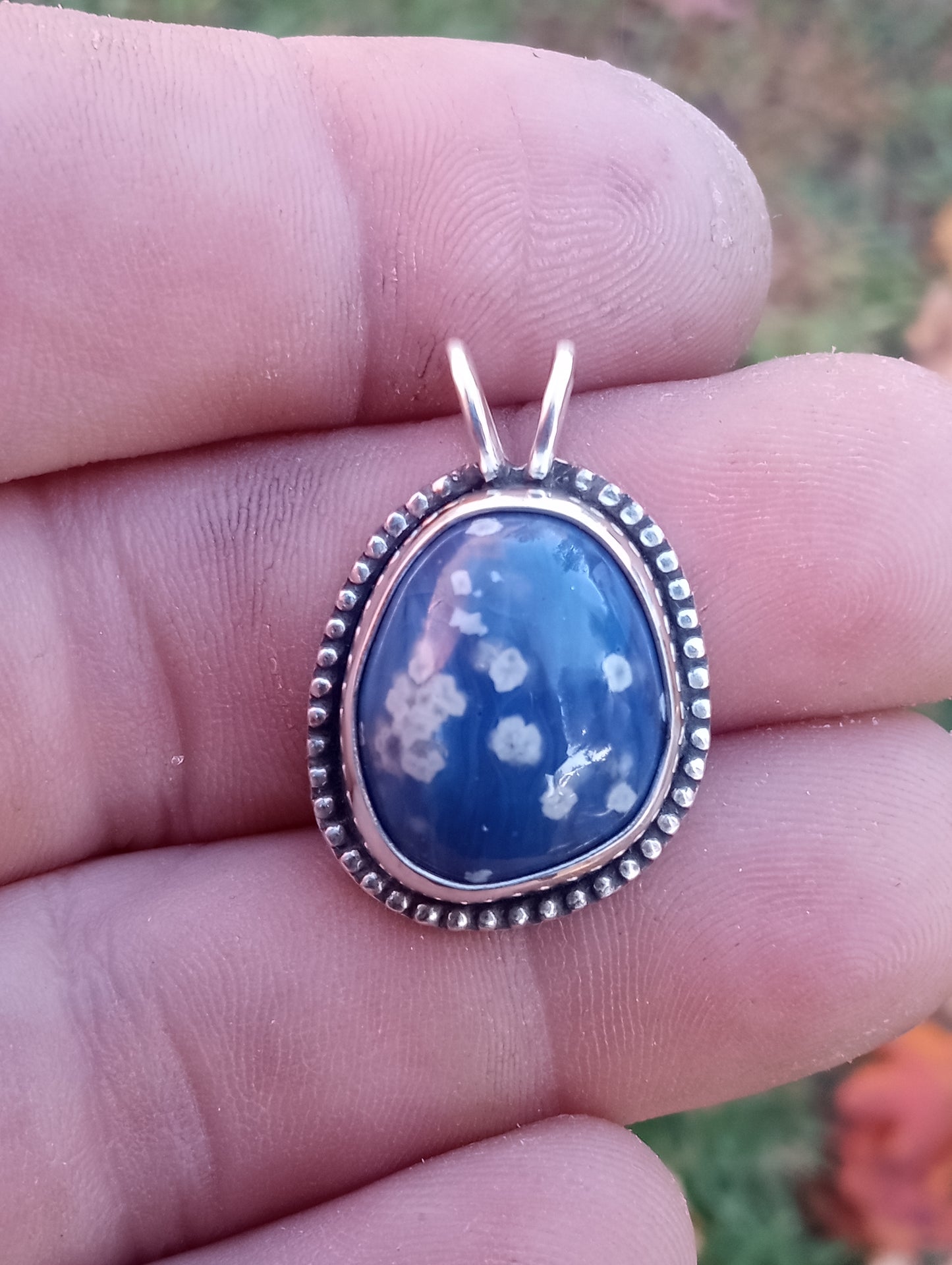 Leland / Elk Rapids blue slag pendant and fine silver