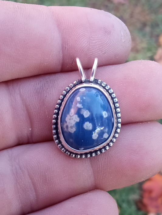 Leland / Elk Rapids blue slag pendant and fine silver