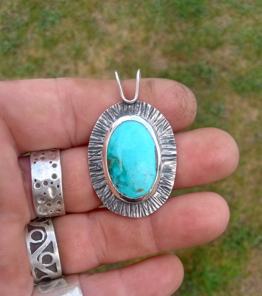 Beautiful robins egg blue turquoise pendant in fine silver