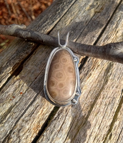 Petoskey stone in fine silver pendant