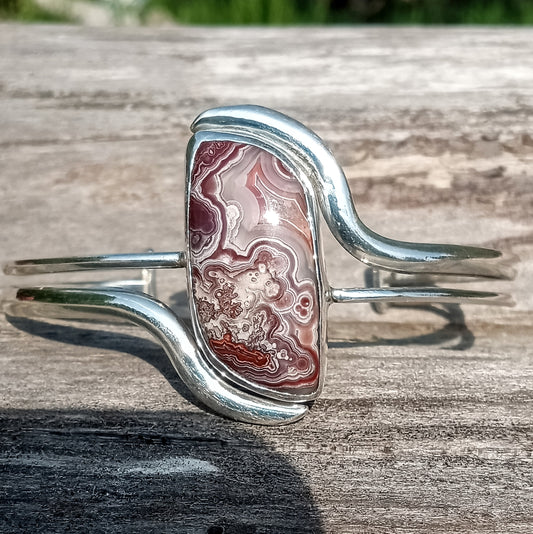 Crazy lace agate cuff pure .999 fine silver