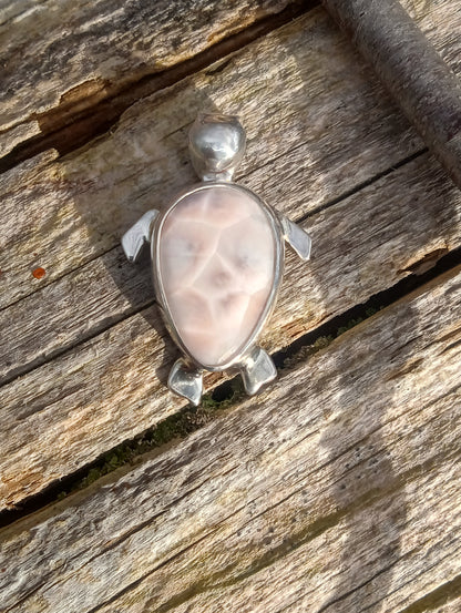 Pink larimar pendant in fine silver