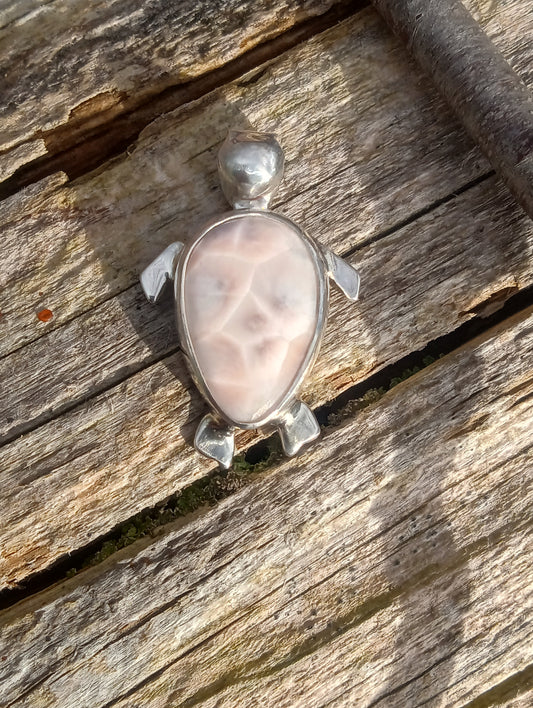 Pink larimar pendant in fine silver