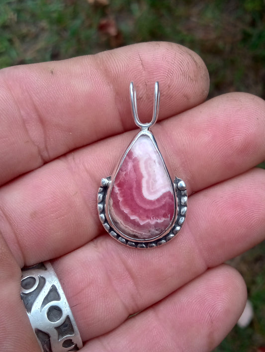 Amazing Rhodochrosite and fine silver pendant