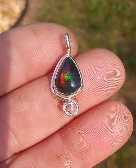 Premium flash black opal pendant