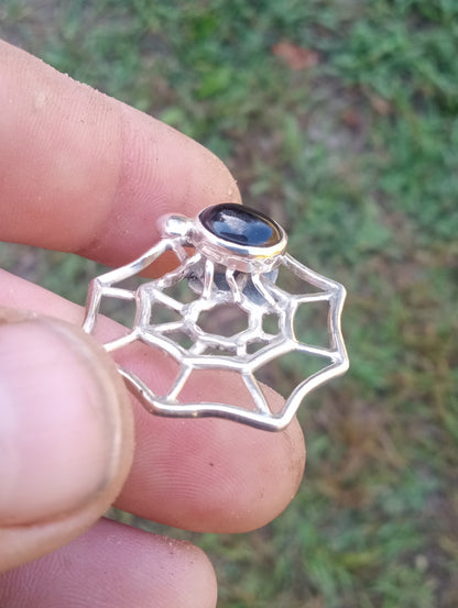 Handmade fine silver Spider and web