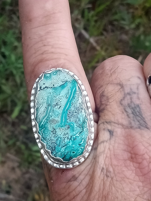 Beautiful chrysocolla and fine silver ring