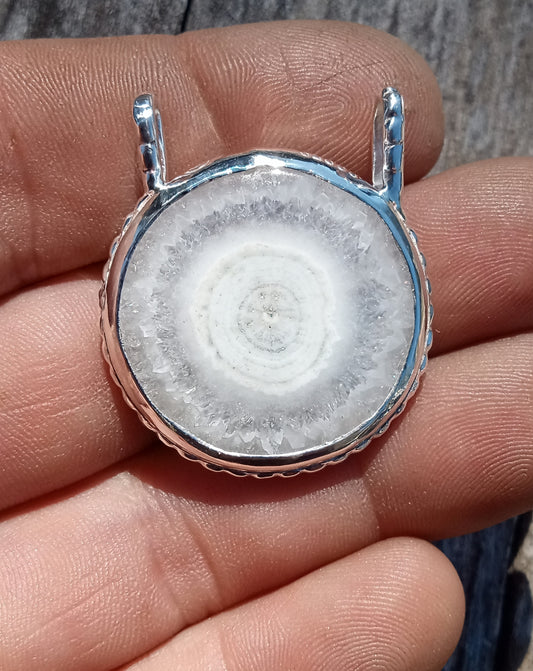Solar quartz stalactite pendant in fine silver