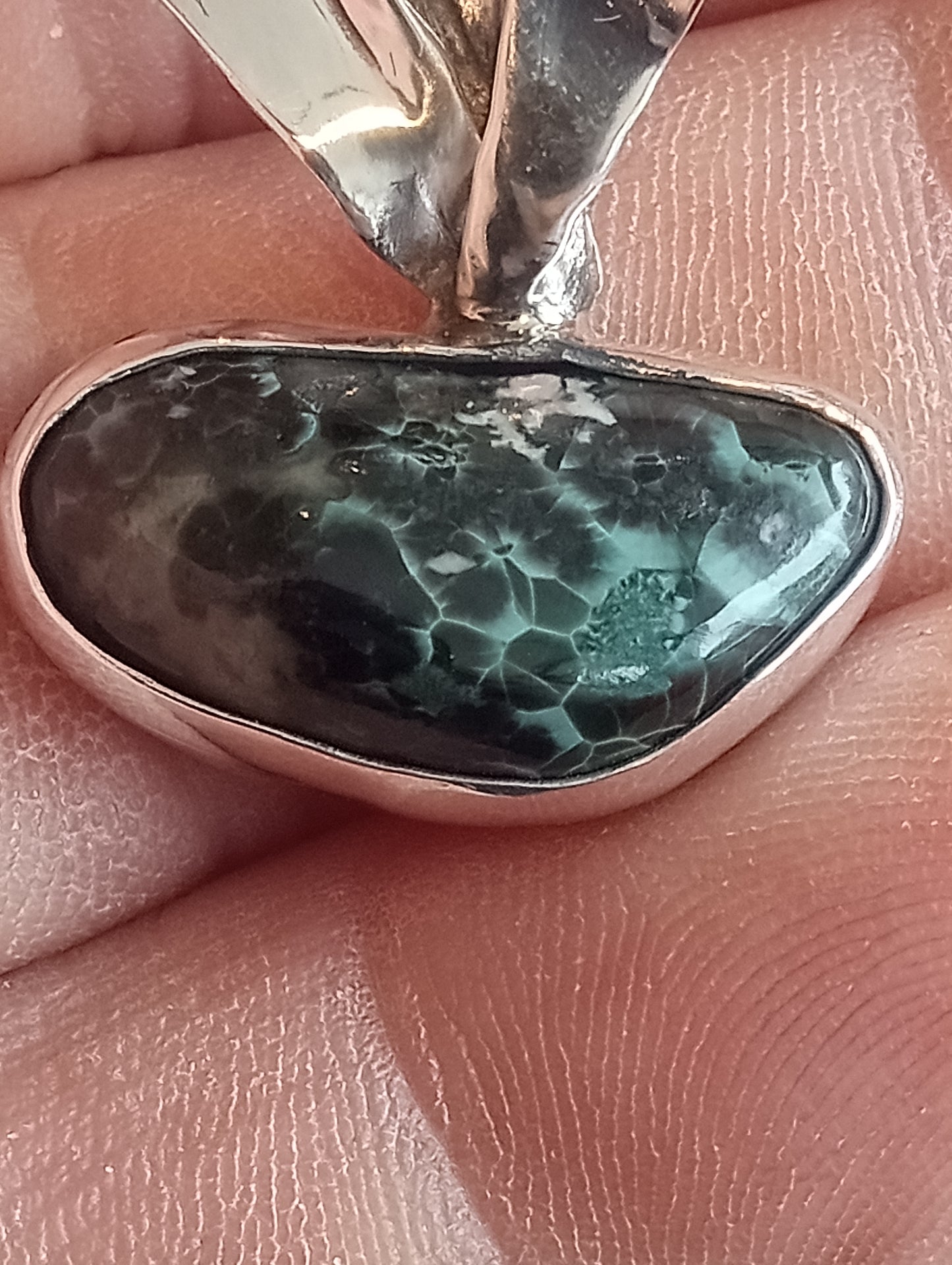 Lily of the valley and Greenstone pendant fine silver